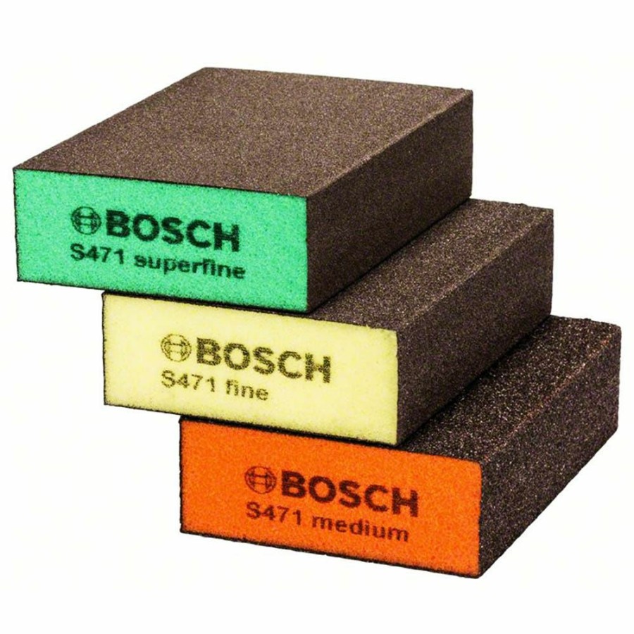 Home * | 40%-70% Off Bosch Foam Hand Sanding Block Kit S471 Best For Flat & Edge 3 Piece