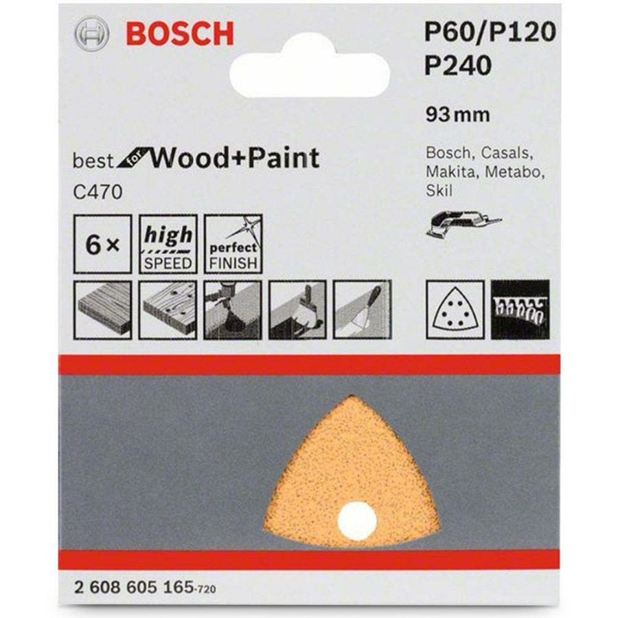 Home * | 40%-70% Off Bosch 93Mm Mixed-Grit 6-Hole Hook & Loop Delta Sanding Sheet For Wood & Paint C470 5 Piece