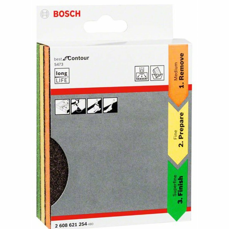 Home * | 30%-70% Off Bosch Foam Hand Sanding Sponge Kit S473 Best For Contour 3 Piece