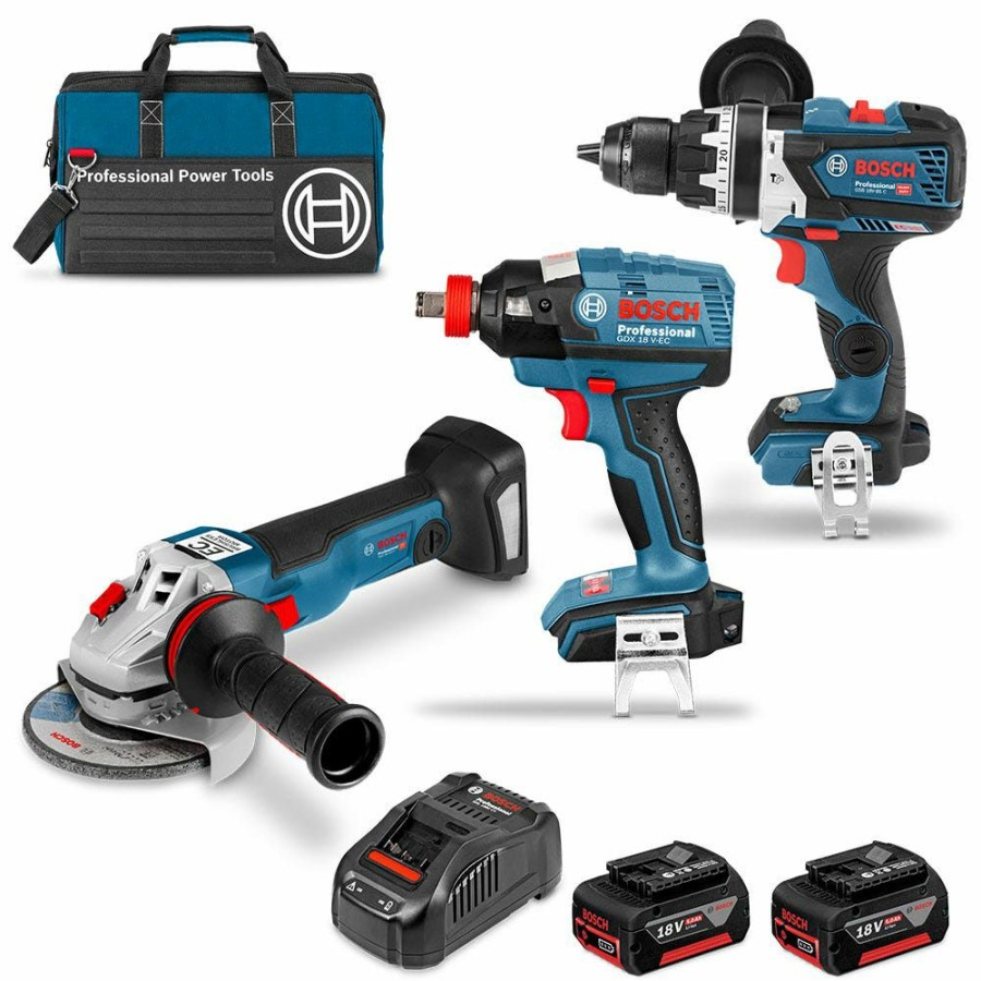 Home * | Lower Prices Bosch 18V Brushless 3 Piece 2 X 5.0Ah Combo Kit 0615990J9M