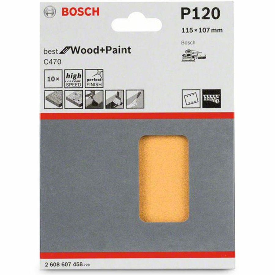 Home * | Discount Prices Bosch 115 X 107Mm 120-Grit 6-Hole Hook & Loop Sanding Sheet For Wood & Paint C470 10 Piece