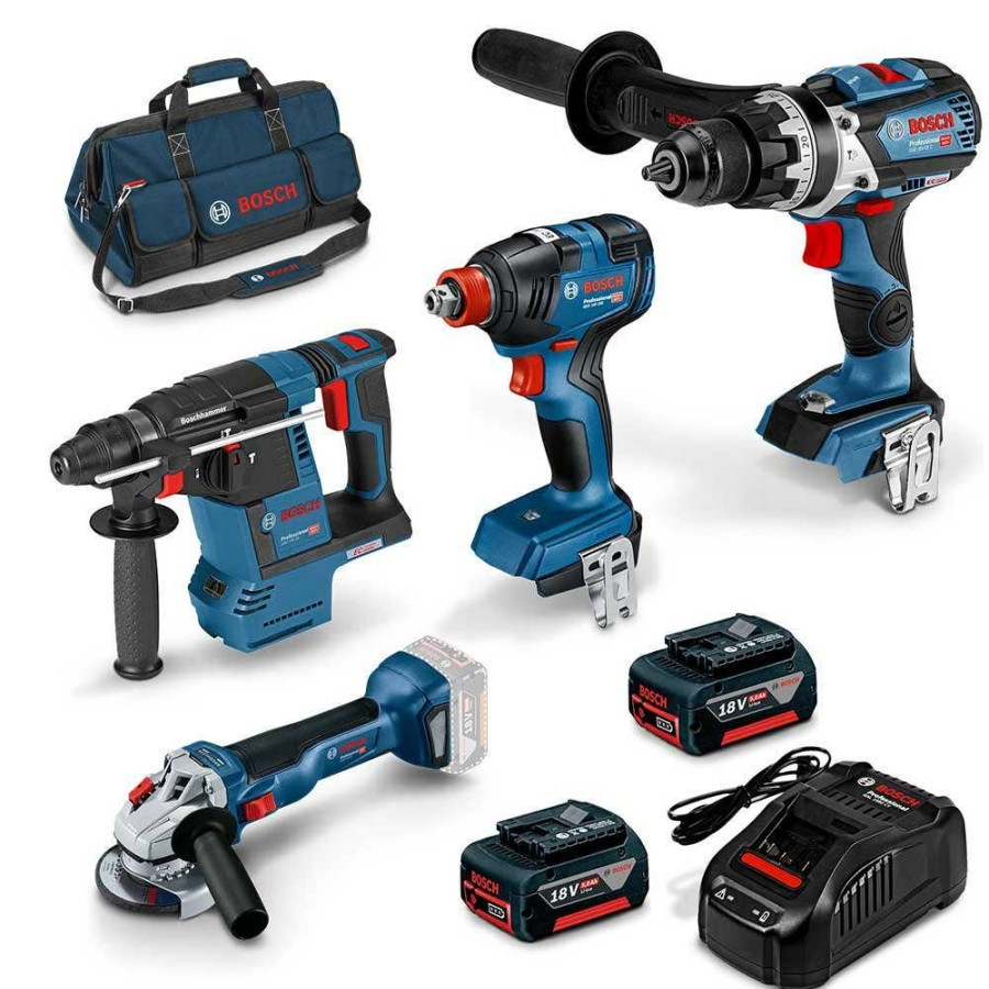 Home * | Special Style Bosch 18V Brushless 4 Piece 2 X 5.0Ah Combo Kit 0.615.990.M19