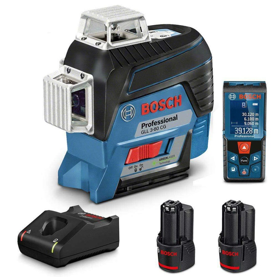 Home * | Hot Sell Bosch 3X360O Multi-Line Laser Kit With 40M Rangefinder And 12V Batteries 06159940Pt