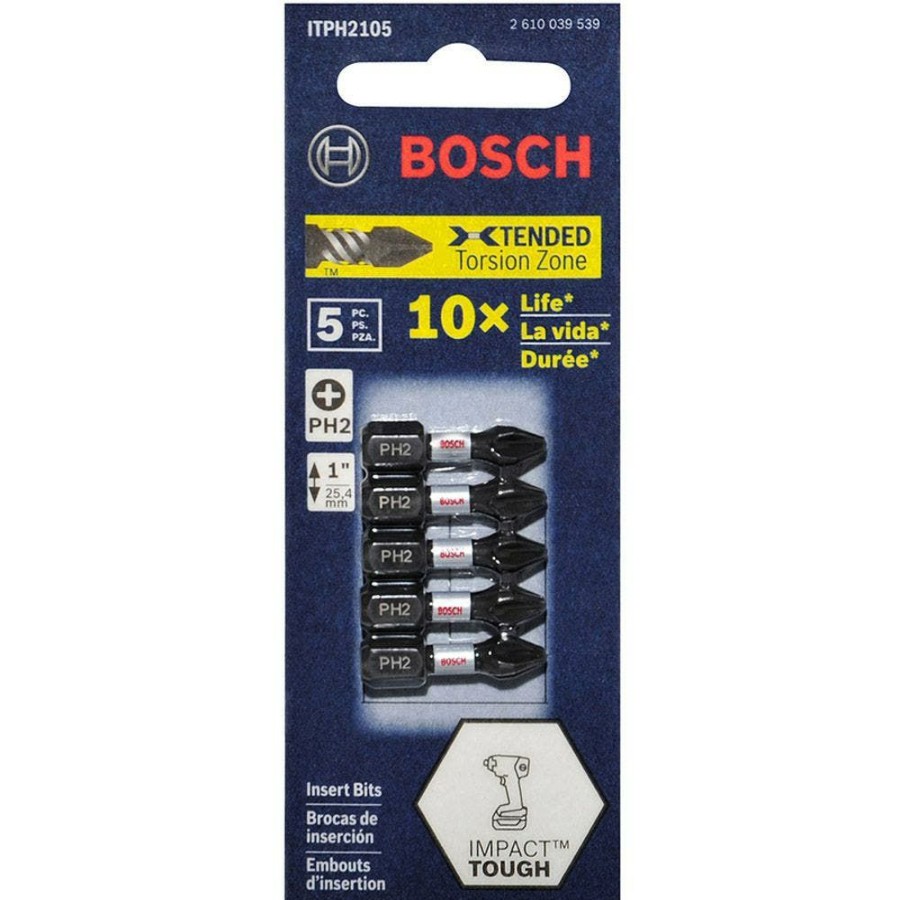 Home * | New Arrivals Bosch Ph2 X 25Mm Phillips Insert Screwdriver Bit Impact Tough 5 Piece